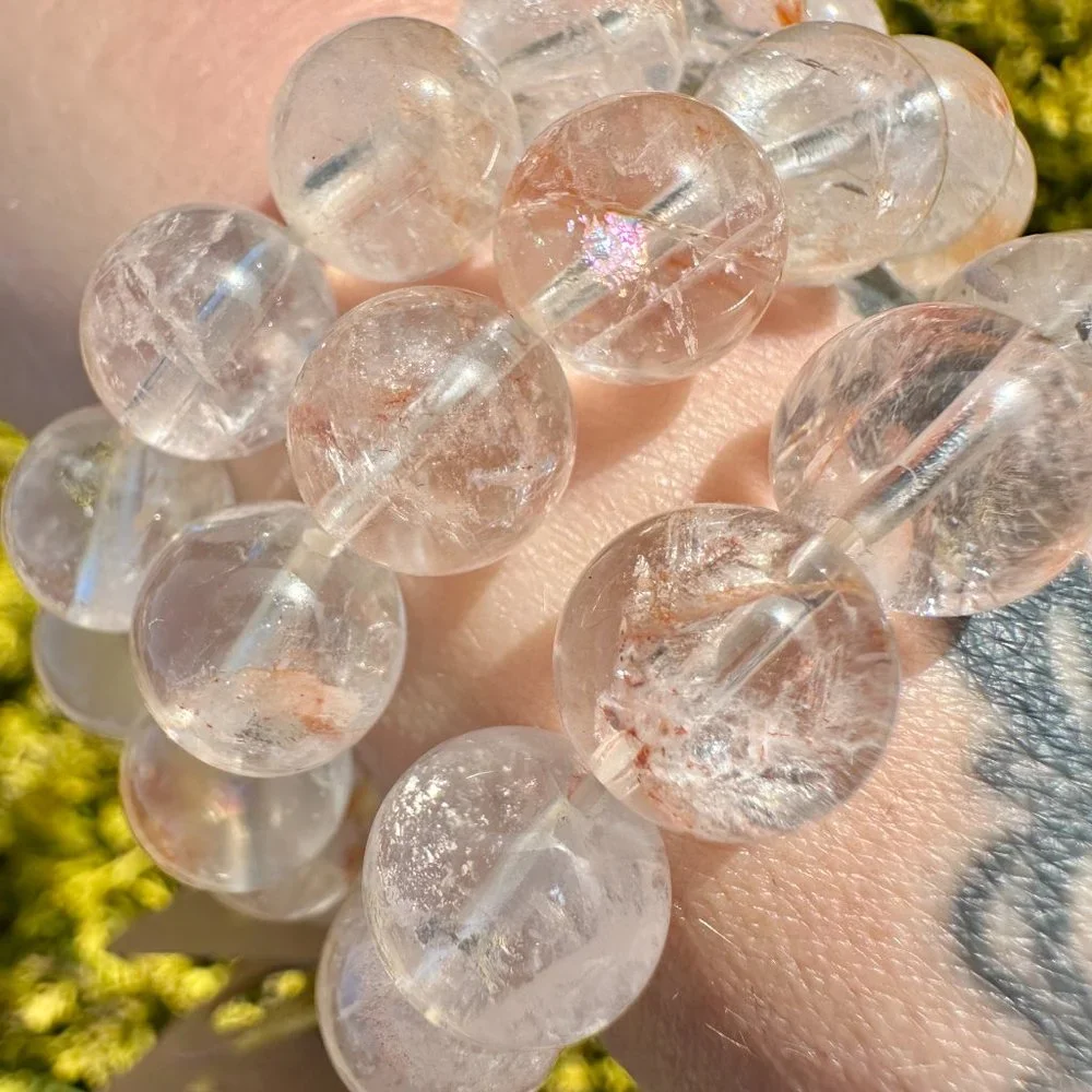 Beautiful Natural Golden Healer and Red Hematoid Quartz 10mm Beaded Bracelet - Picture 9 of 10
